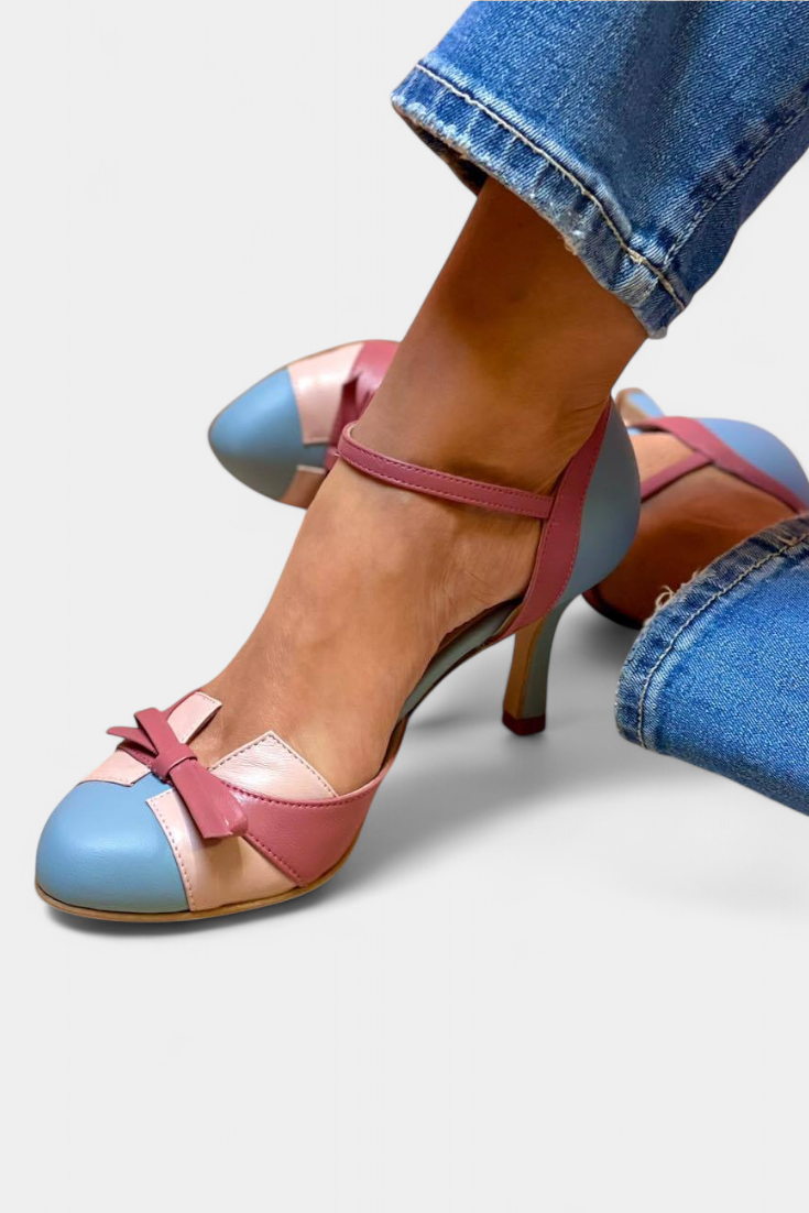 Janell - Zapatos de tacón con bloques de color y lazo