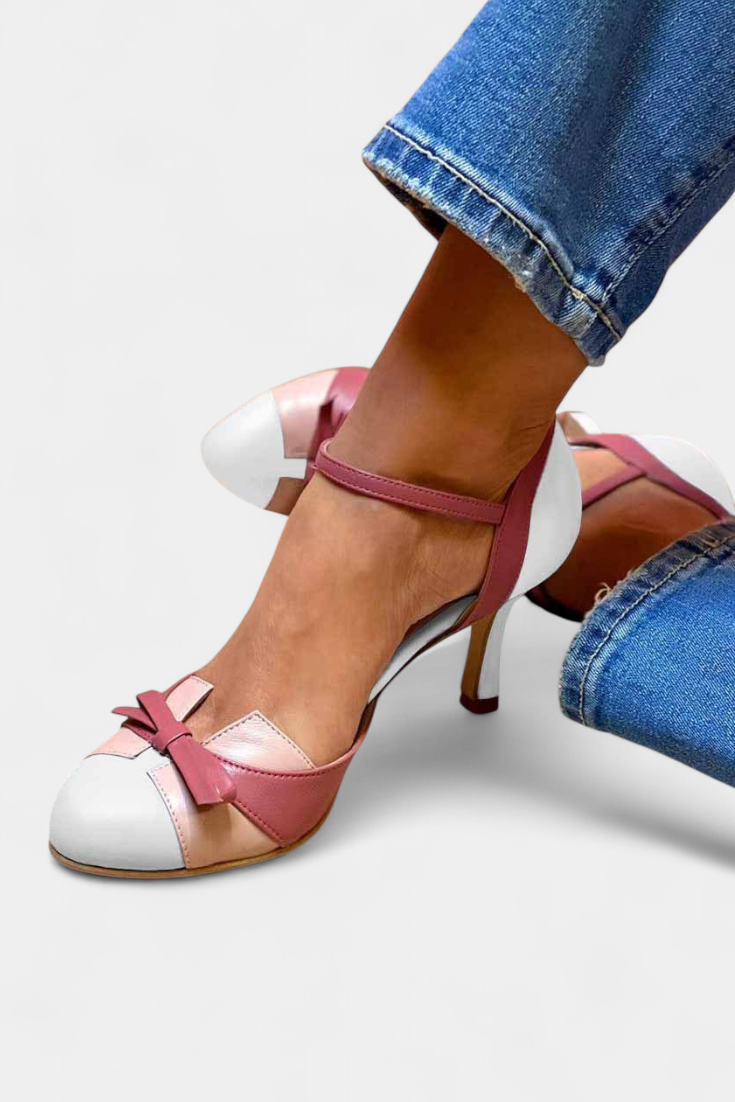 Janell - Zapatos de tacón con bloques de color y lazo