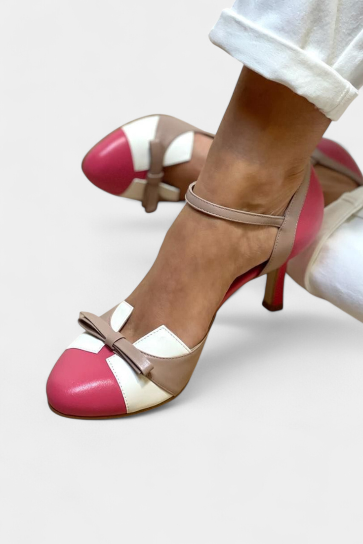 Janell - Zapatos de tacón con bloques de color y lazo