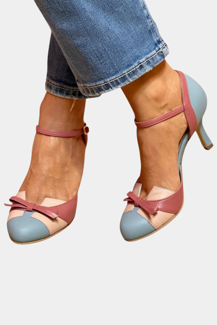 Janell - Zapatos de tacón con bloques de color y lazo