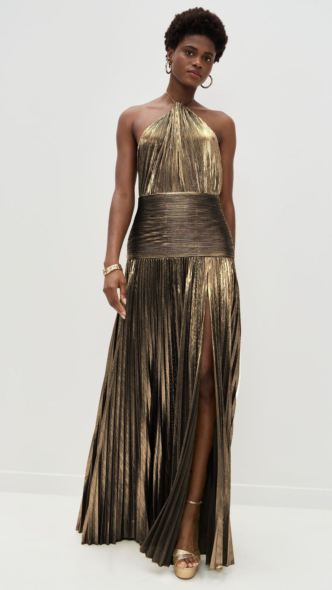 Dafne - Vestido maxi plisado glamour metálico
