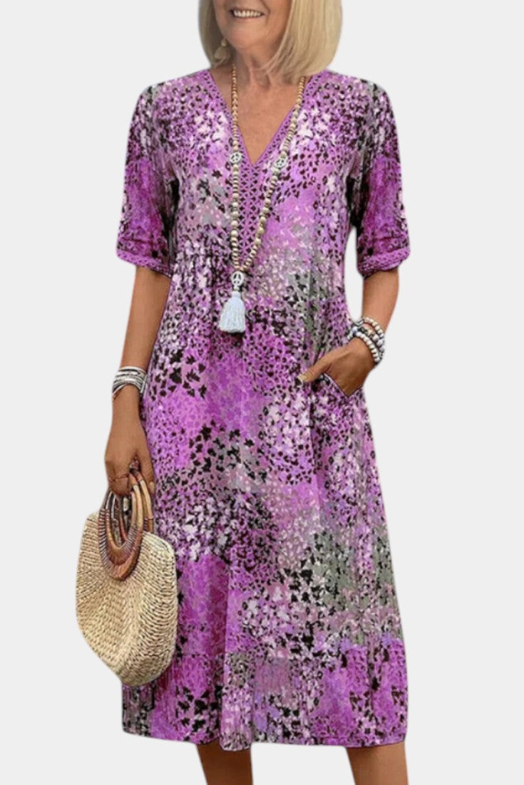 Perla - Vestido bohemio con cuello en V y bolsillos