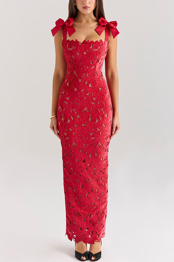 Vasanta - Vestido maxi de encaje con lazos