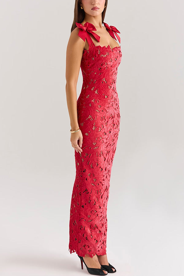 Vasanta - Vestido maxi de encaje con lazos