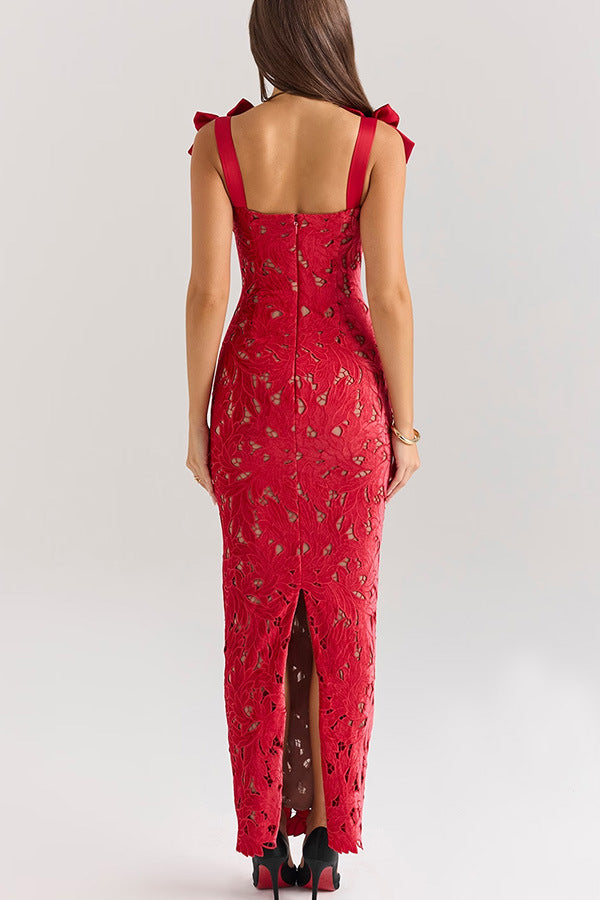 Vasanta - Vestido maxi de encaje con lazos