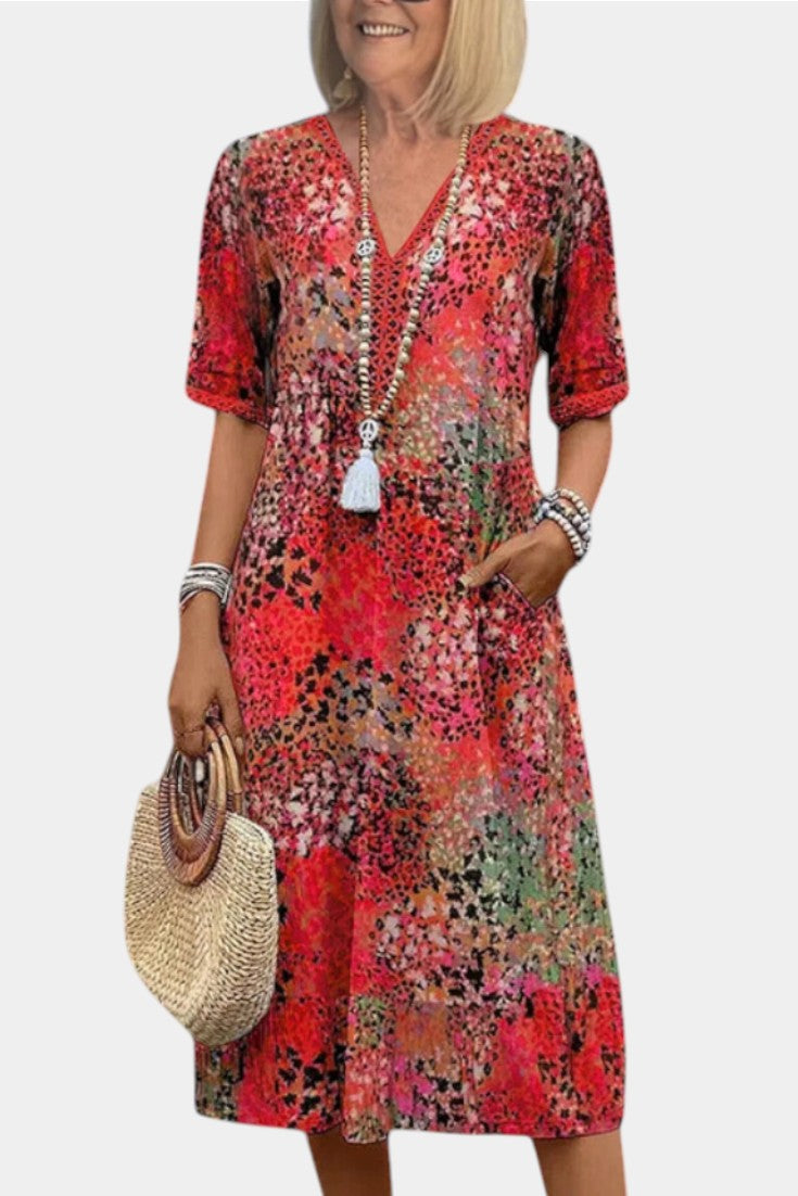 Perla - Vestido bohemio con cuello en V y bolsillos