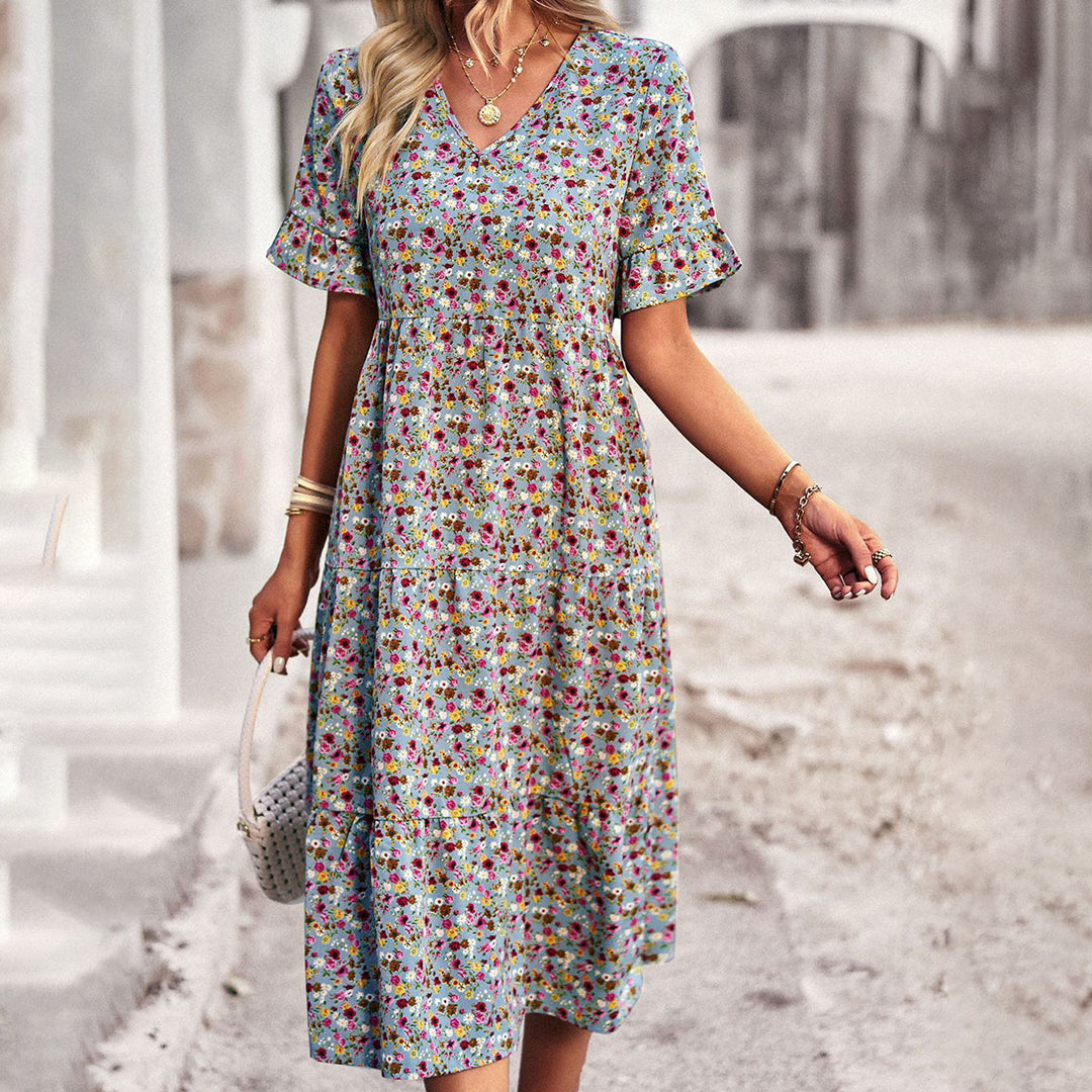 Alma - Vestido floreado boho maxi con volantes