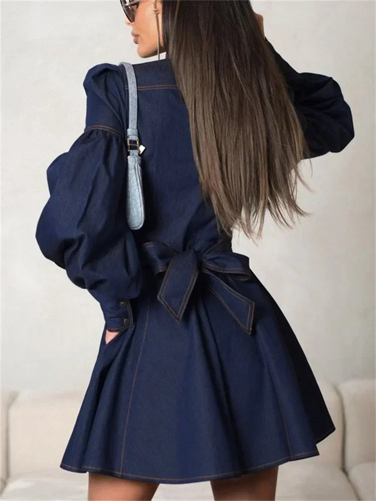 Noa Denim – Vestido corto vaquero con mangas abullonadas y estilo chic