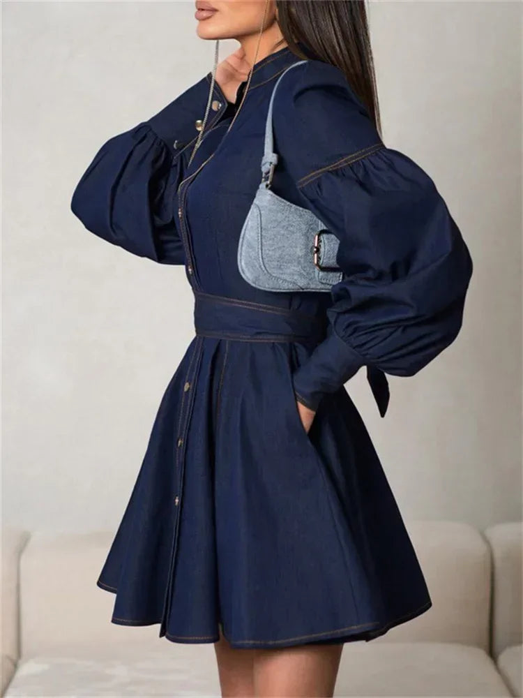 Noa Denim – Vestido corto vaquero con mangas abullonadas y estilo chic