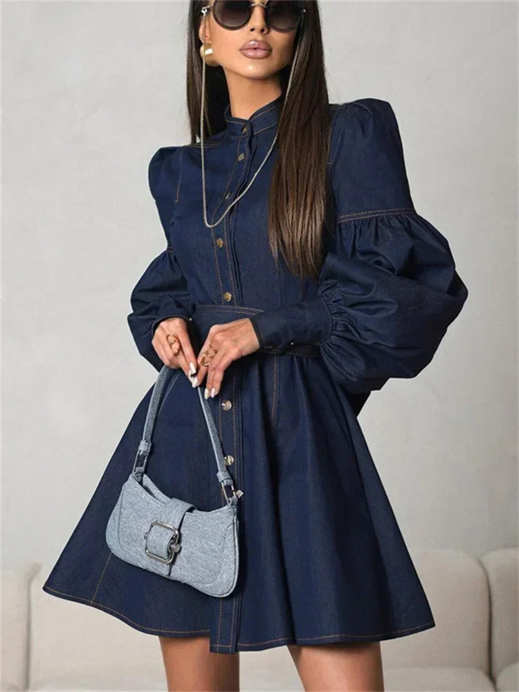 Noa Denim – Vestido corto vaquero con mangas abullonadas y estilo chic
