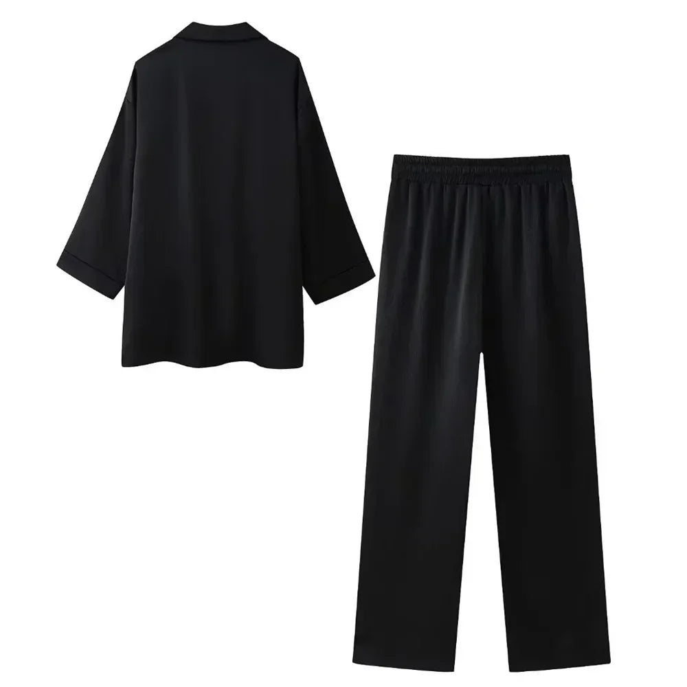 Vanesa - Conjunto de satén estilo pijama chic