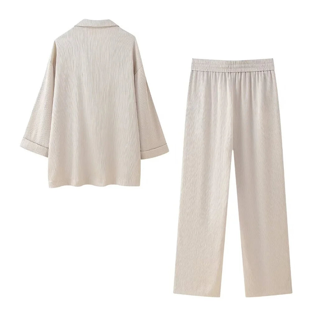 Vanesa - Conjunto de satén estilo pijama chic