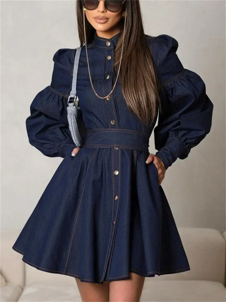 Noa Denim – Vestido corto vaquero con mangas abullonadas y estilo chic