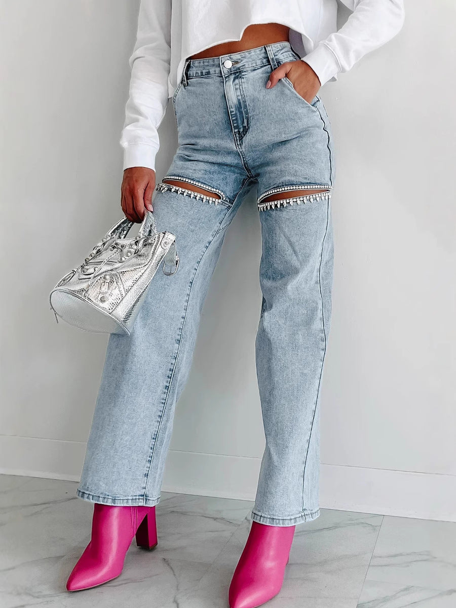 Jara - Jeans aberturas de perlas