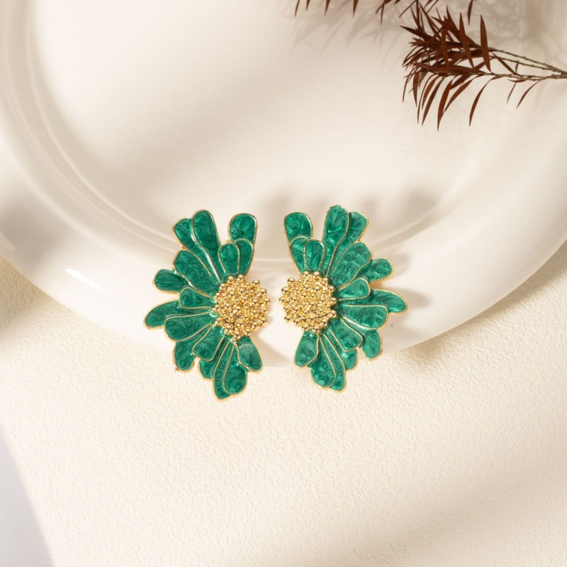 Delia - Pendientes llamativos de flores esmaltados