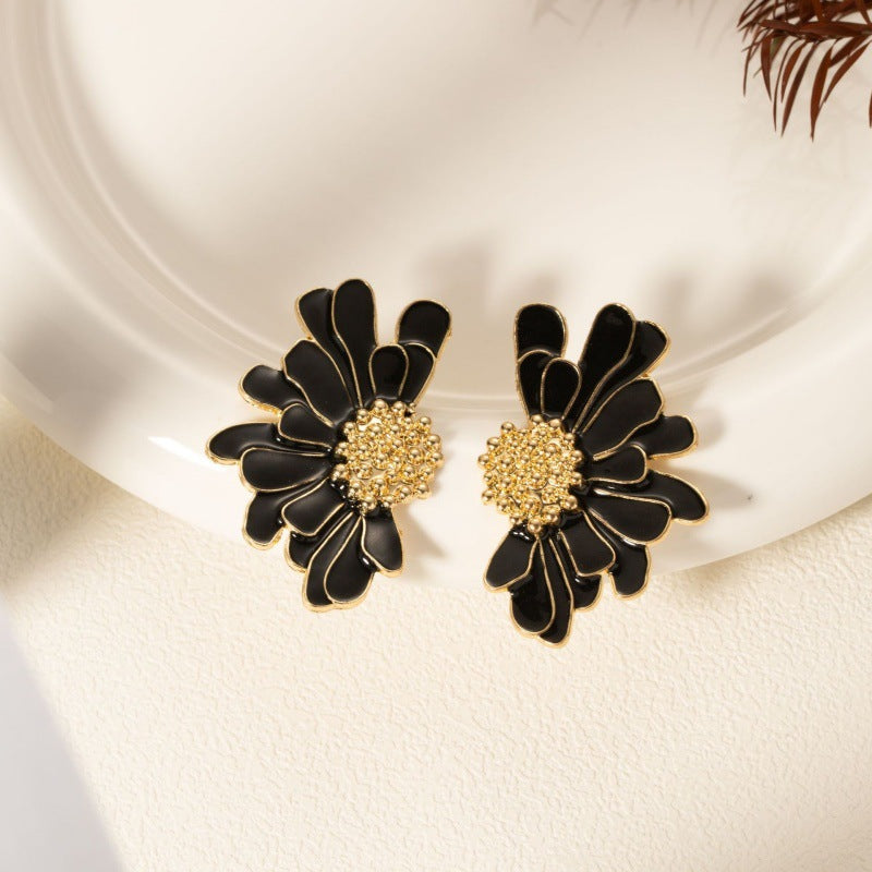 Delia - Pendientes llamativos de flores esmaltados