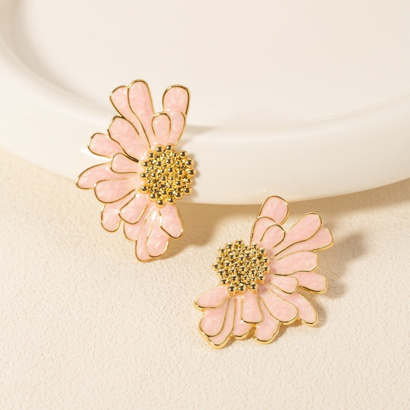 Delia - Pendientes llamativos de flores esmaltados