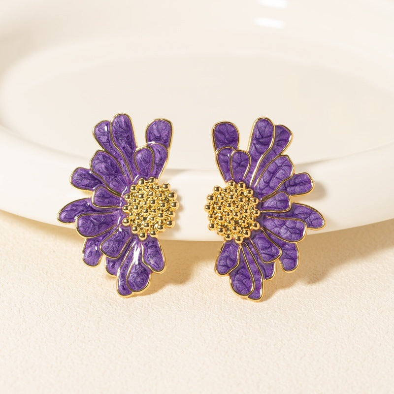 Delia - Pendientes llamativos de flores esmaltados