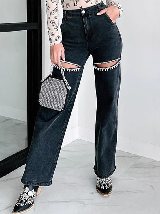 Jara - Jeans aberturas de perlas