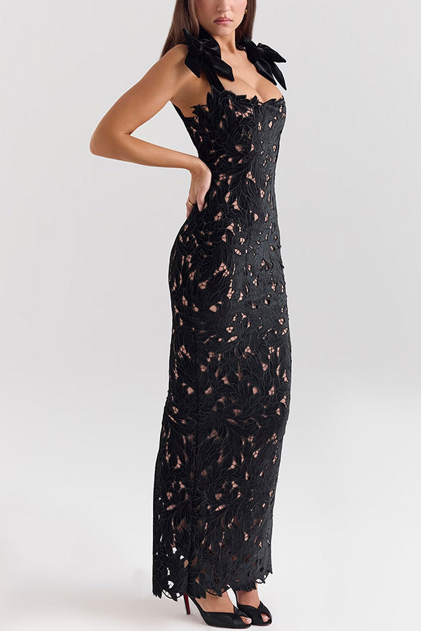 Vasanta - Vestido maxi de encaje con lazos