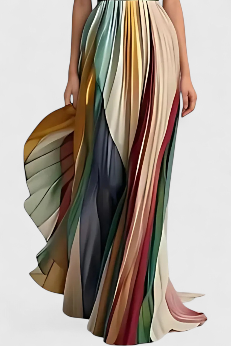 Leticia - Vestido maxi con corpiño de banda y paneles de color