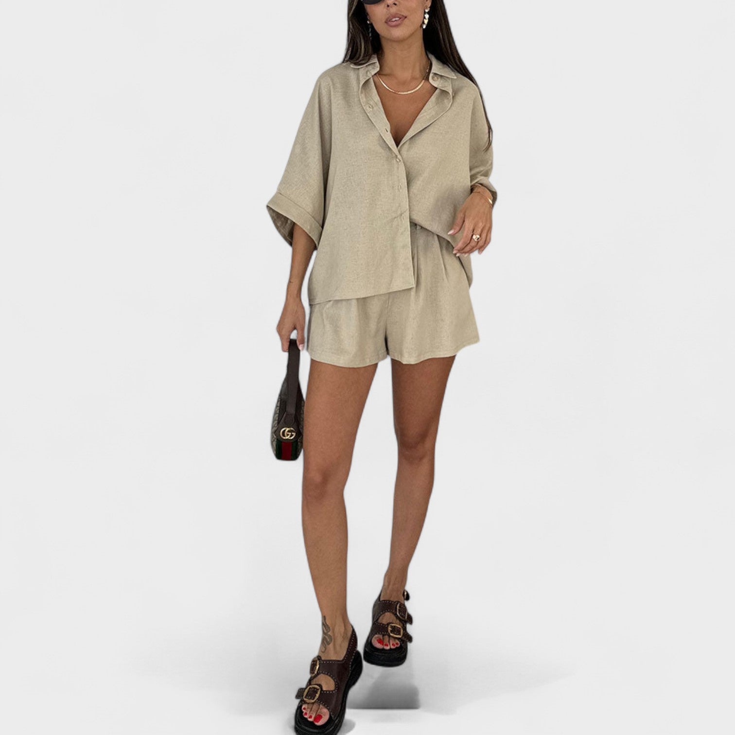Malwina - Conjunto de shorts estilo de lino
