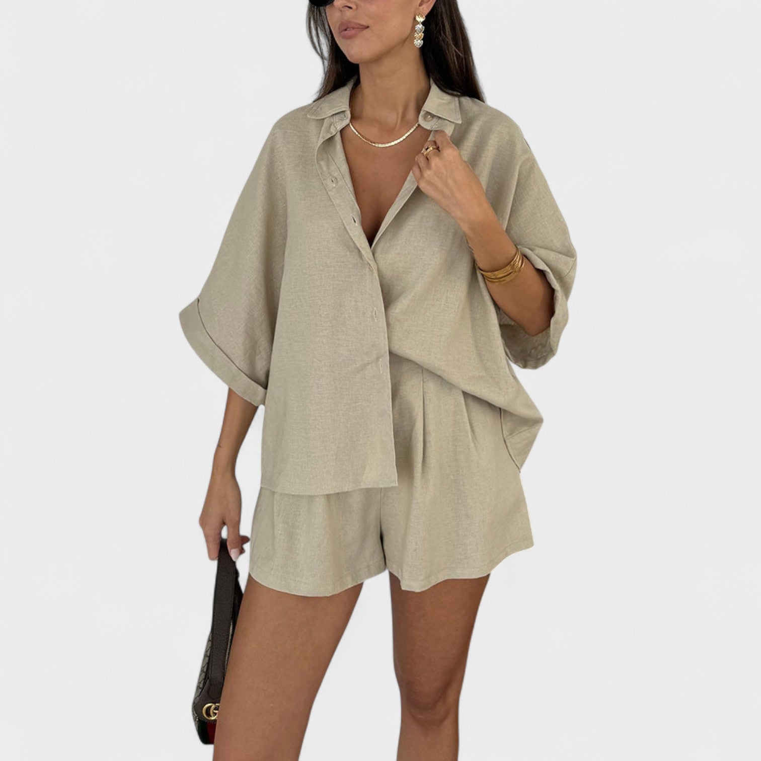 Malwina - Conjunto de shorts estilo de lino