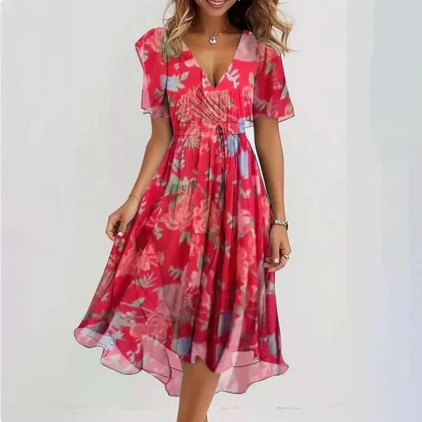 Valeria - Vestido floreado escote V y manga corta