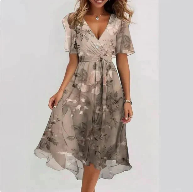 Valeria - Vestido floreado escote V y manga corta