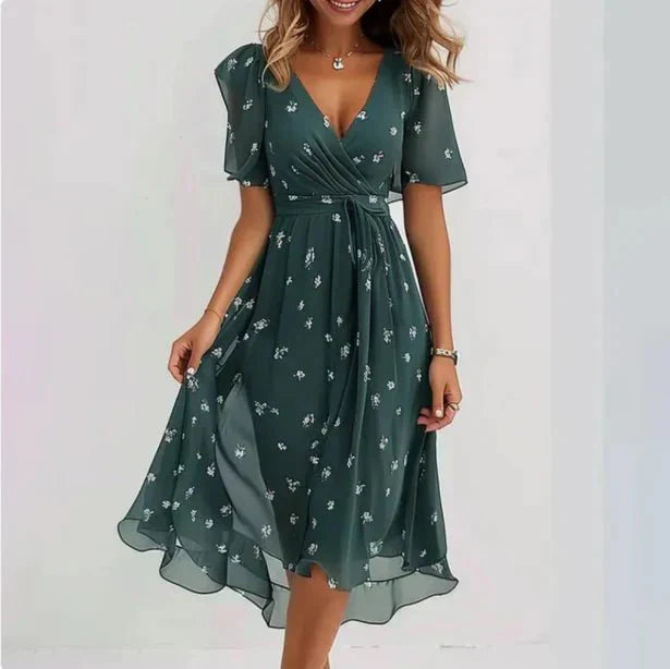Valeria - Vestido floreado escote V y manga corta