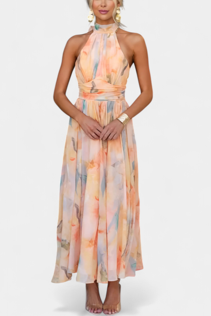 Alaia - Vestido maxi con cuello halter y estampado de acuarela