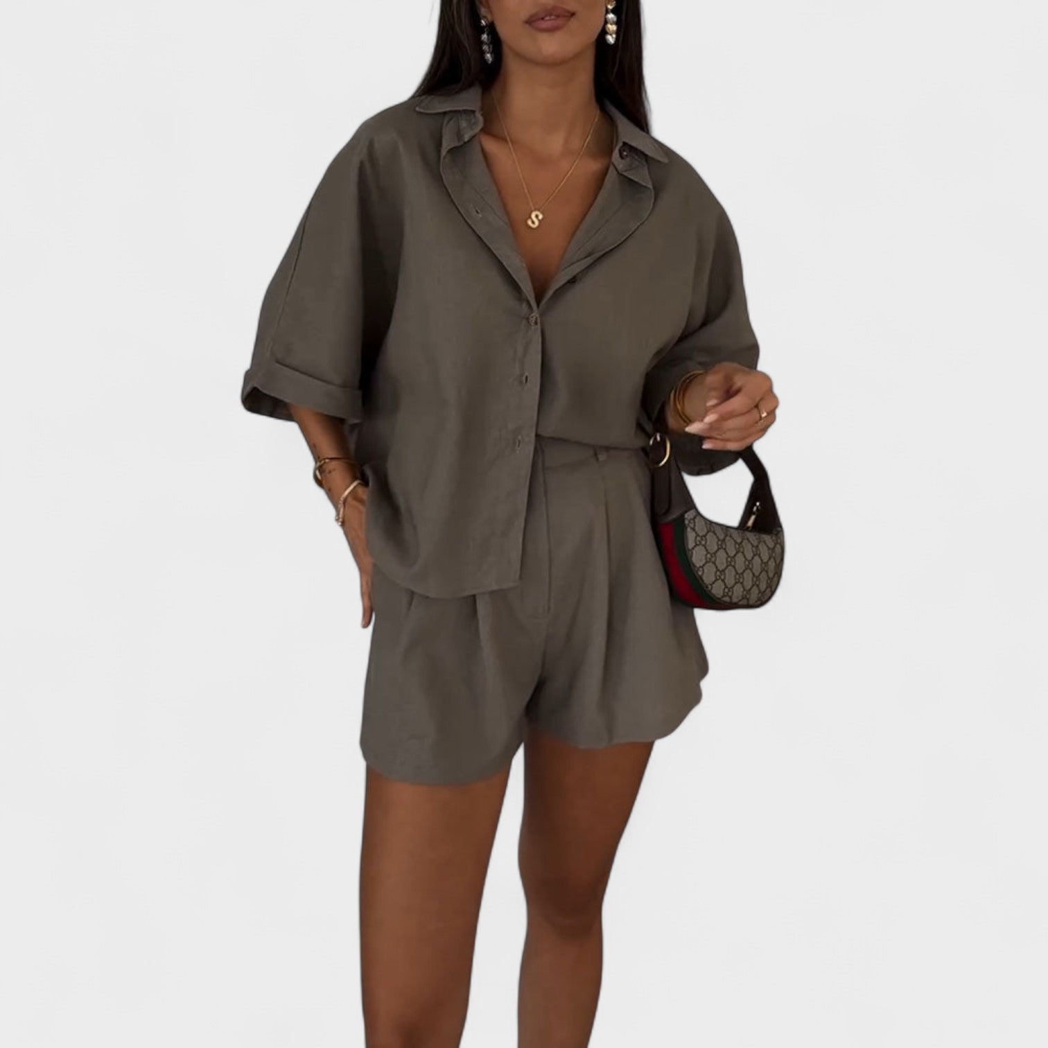 Malwina - Conjunto de shorts estilo de lino