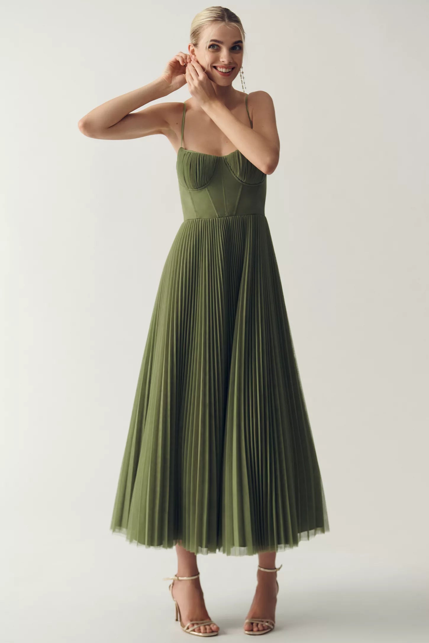 Olivia - Vestido midi plisado con corpiño estilo bustier