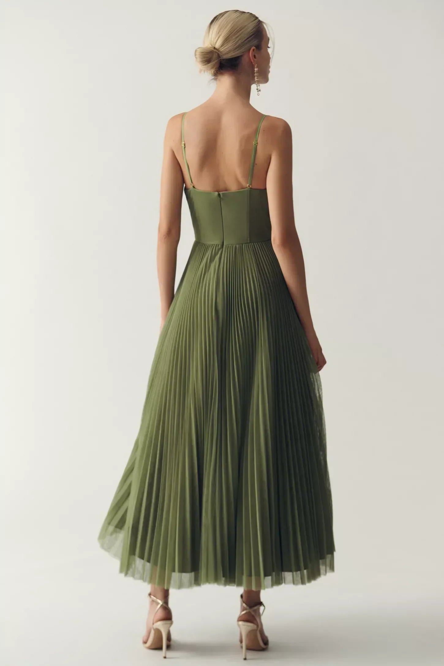Olivia - Vestido midi plisado con corpiño estilo bustier
