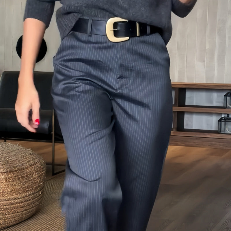 Valentina - Pantalón mujer rayas | marrón, azul, negro y gris