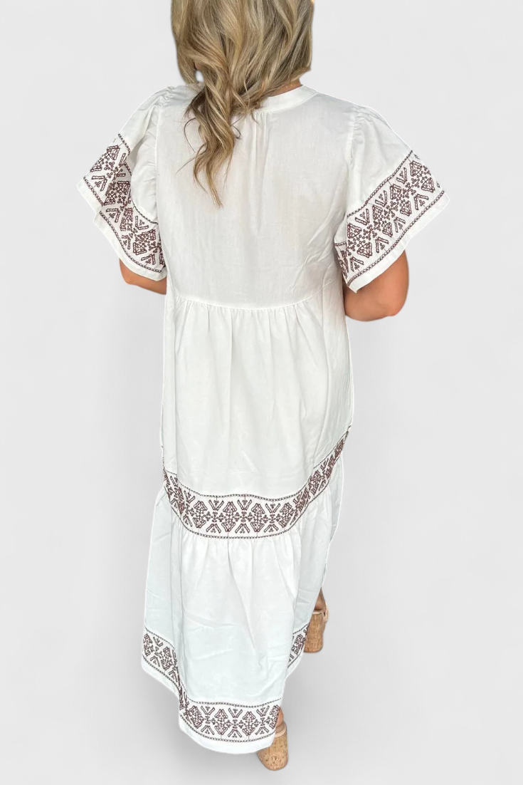 Allona - Vestido midi bordado bohemio