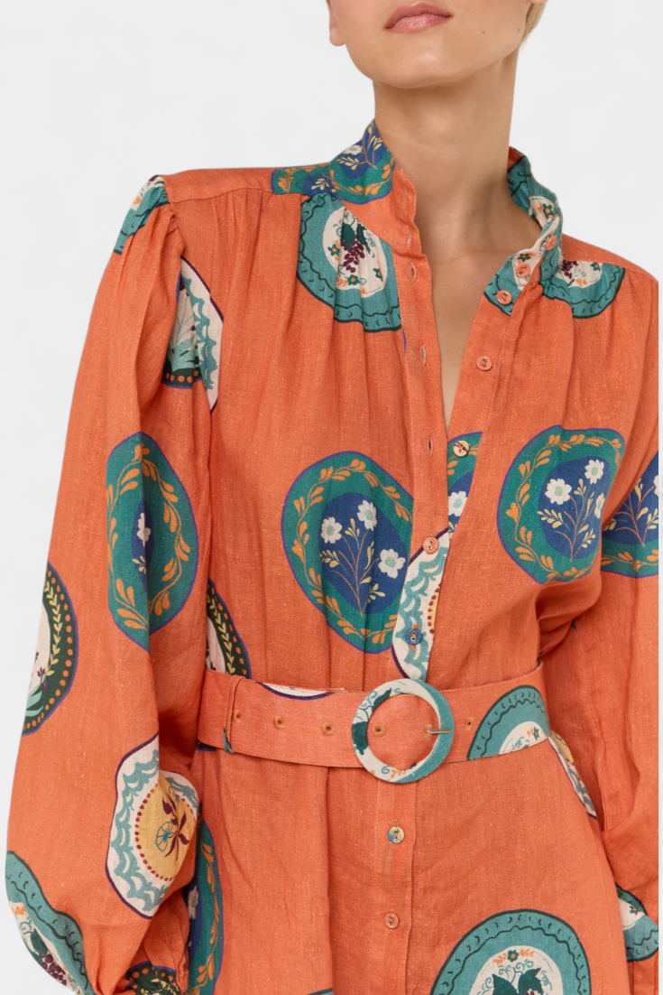 Sibley - Vestido camisero maxi estampado folclórico