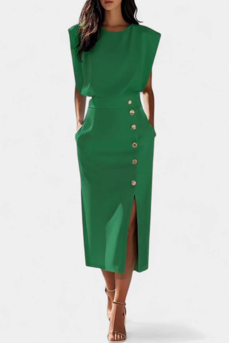 Ceecee - Vestido midi detalles dorados