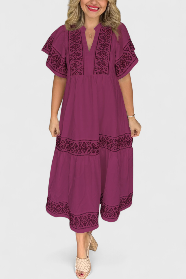 Allona - Vestido midi bordado bohemio