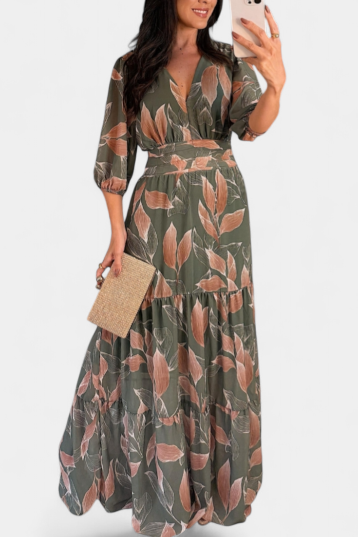 Aísha - Vestido maxi hojas de otoño