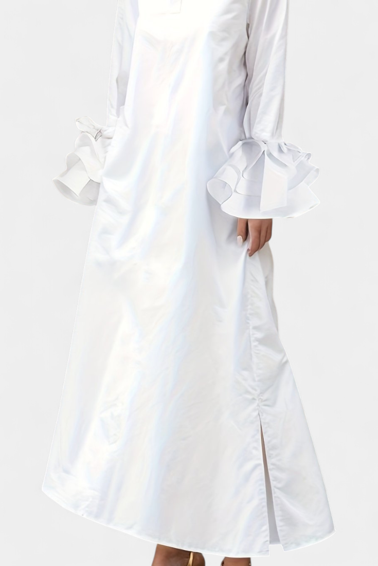 Ramona - Vestido camisero maxi elegancia con volantes