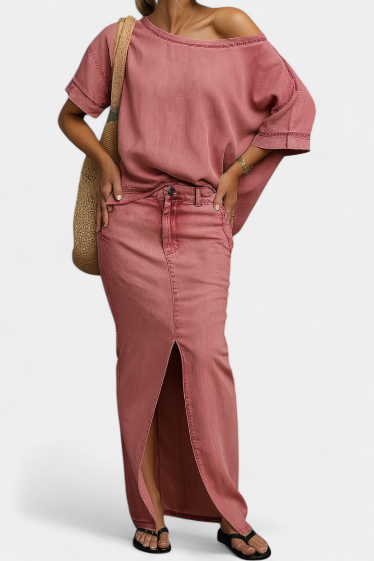 Apolonia - Conjunto de denim con falda maxi