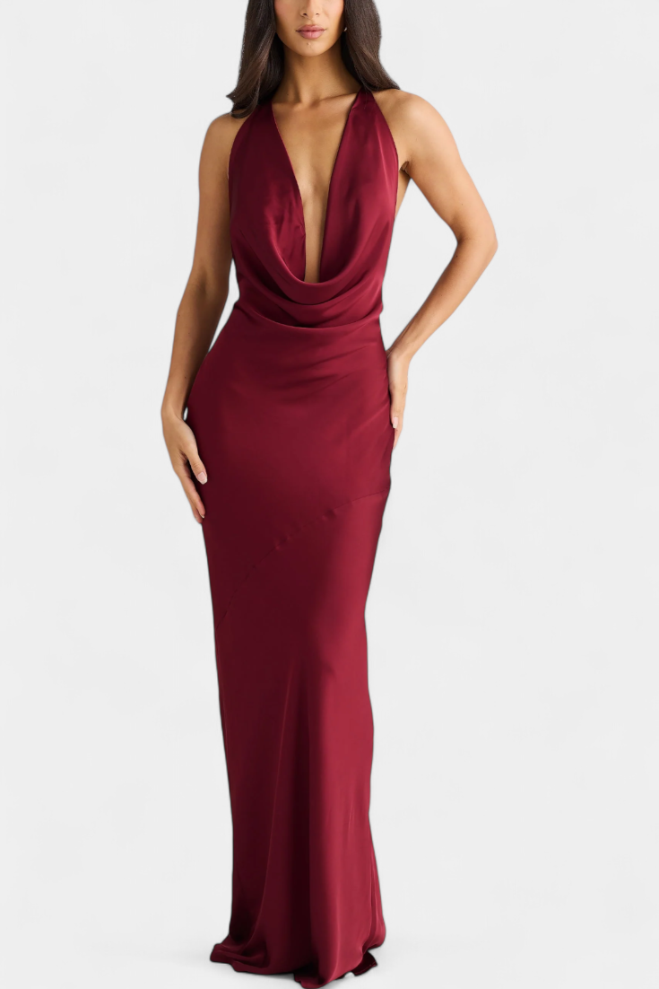 Zayana - Vestido de gala de satén con espalda abierta