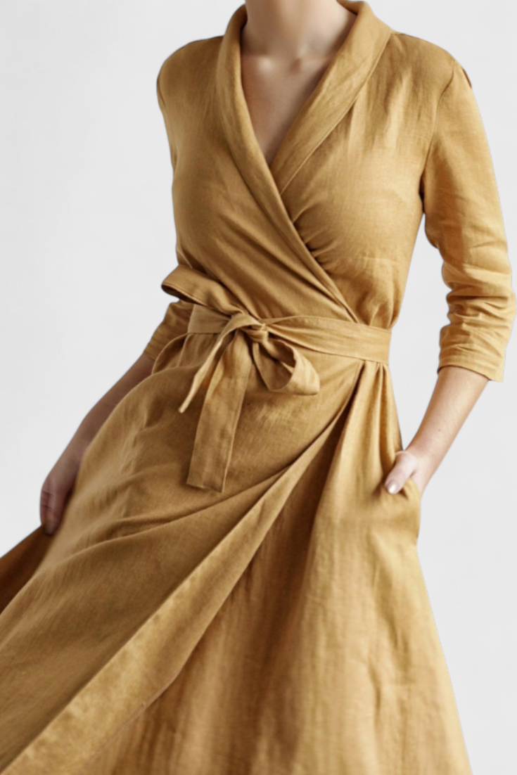 Sharon - Vestido midi cruzado frescura de lino
