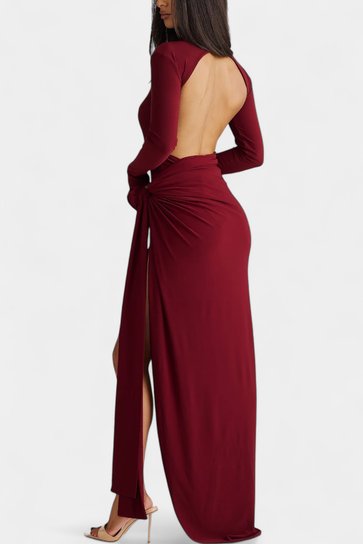 Lira - Vestido maxi con rosa y abertura