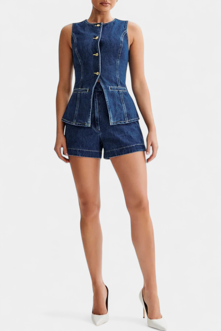 Raya - Conjunto de denim con top peplum
