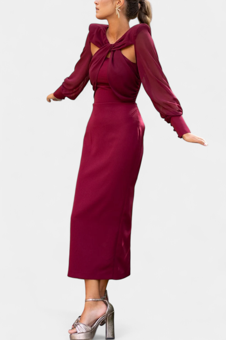 Julissa - Vestido midi con aberturas y mangas transparentes
