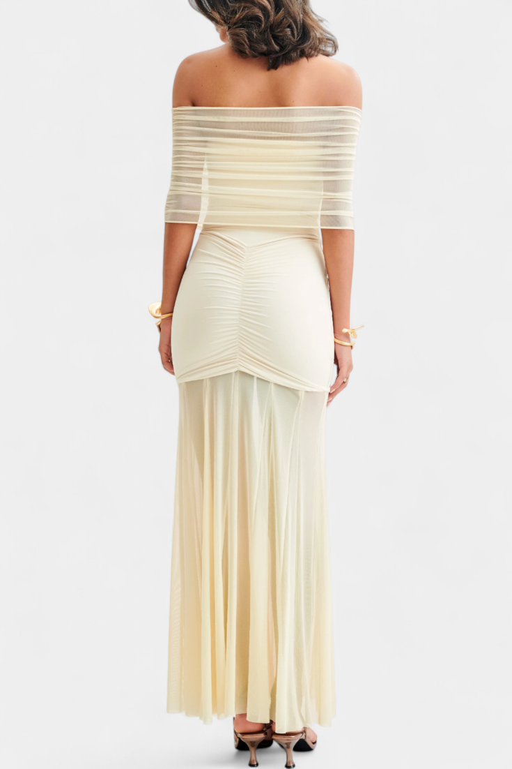 Alodia - Vestido drapeado con hombros al aire