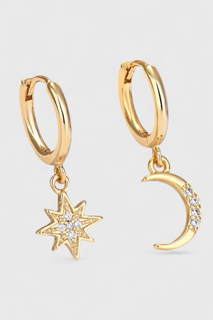 Luna - Pendientes desiguales de luna y estrella
