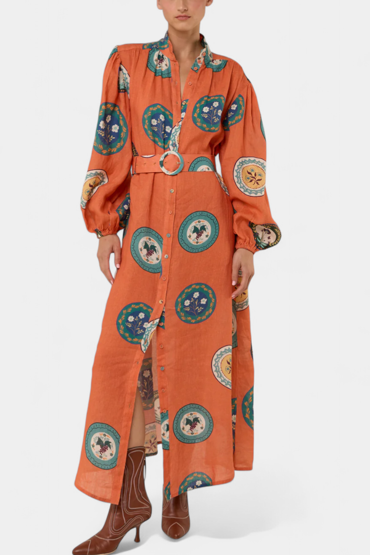 Sibley - Vestido camisero maxi estampado folclórico